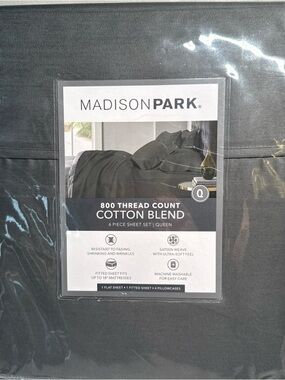 Madison Park 800 Thread Count Cotton Blend Sateen 6 Pc. Sheet Set Queen Charcoal